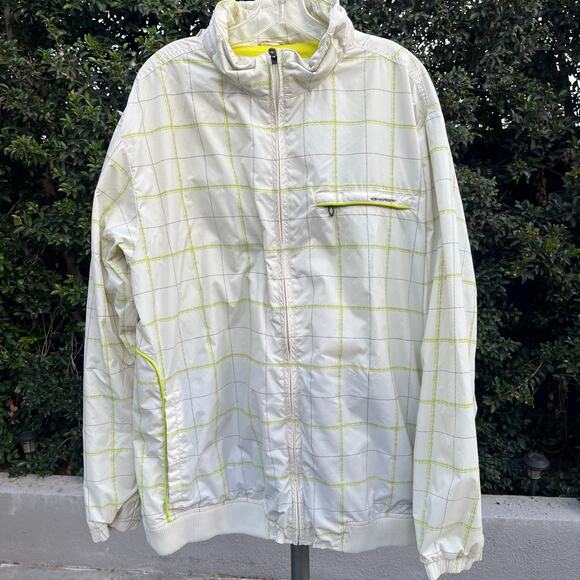 Oakley Plaid Cream Yellow Nylon Wind Breaker Outdoor Jacket Men’s XXL Hooded - Picture 1 of 10